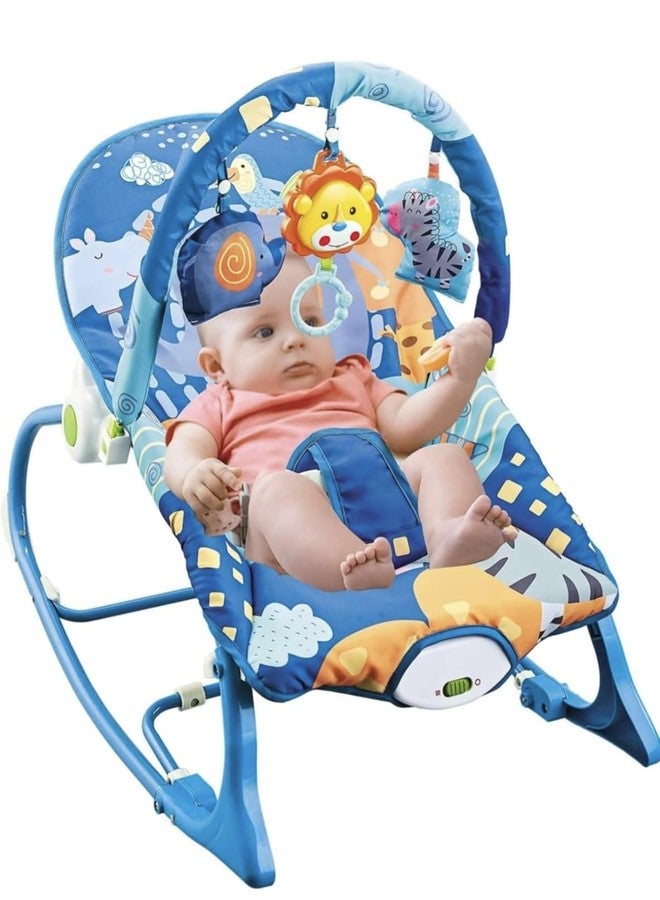 Richtots Premium Baby Rocker Chair Comfortable & Soothing Bouncer for Newborns. Multi-Position Recline, Vibrations, Removable Toys. Portable Design-Indigo (Blue Colour) - Image 1